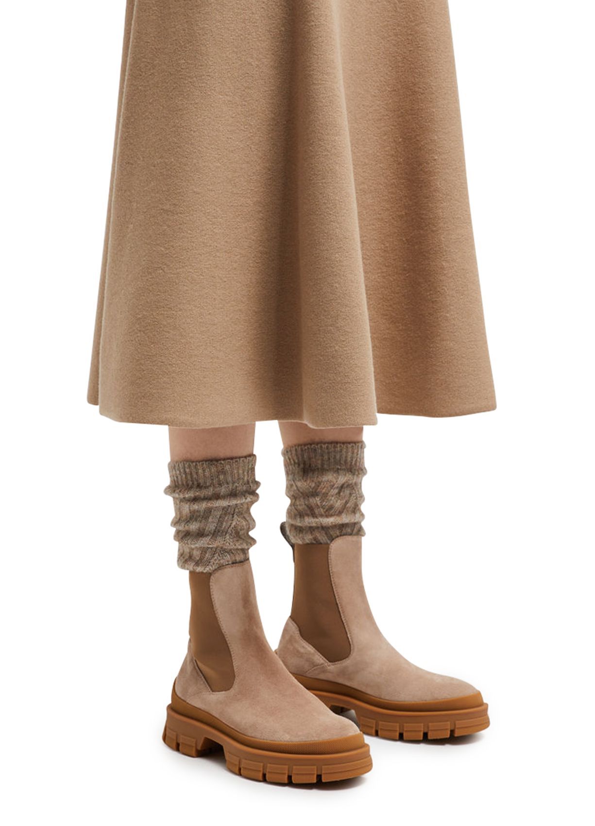 Shop Moncler Thick Sole Short Boot In Beige
