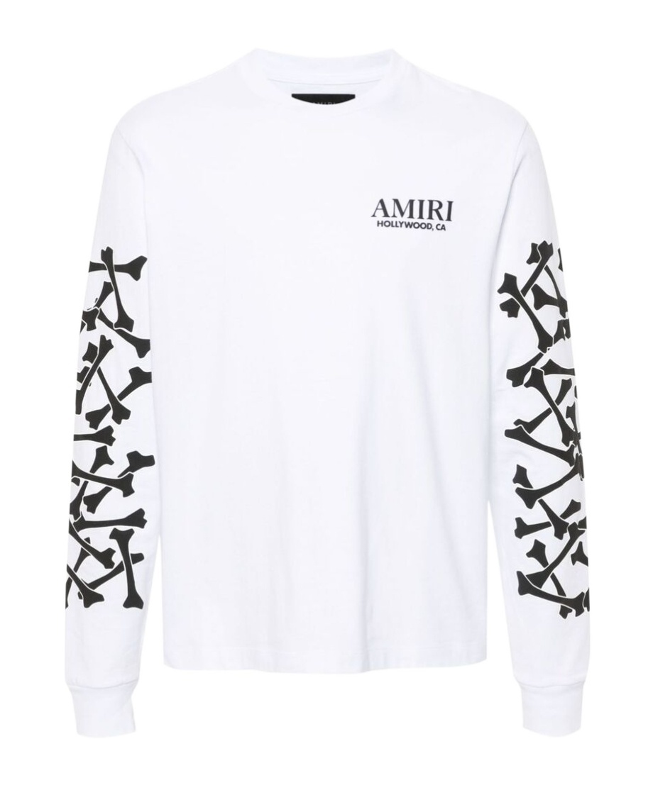 Amiri Stacked Bones Crewneck Sweater With Graphic Print In White