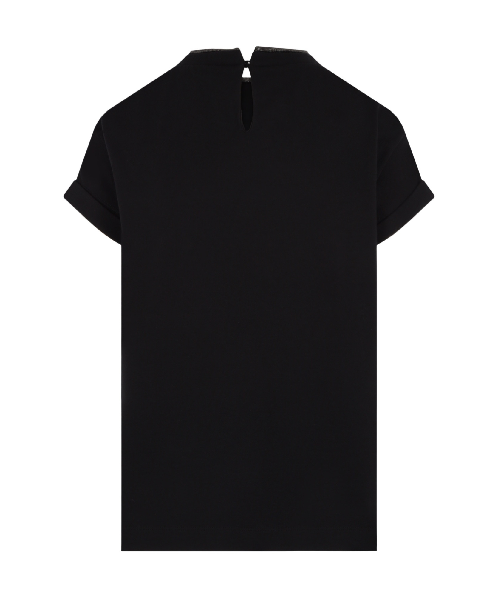 Brunello Cucinelli Short-sleeved T-shirt With Rolled Sleeves And Keyhole Detail In Black