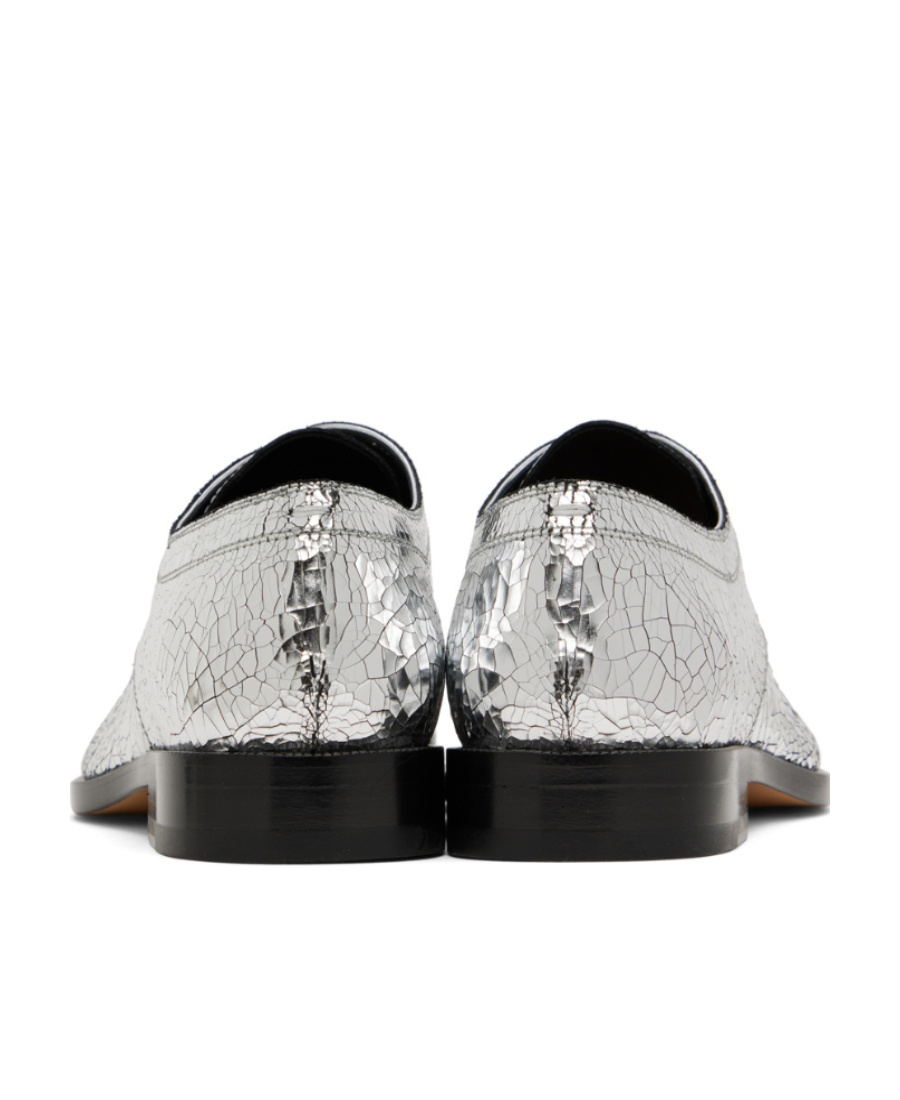 Maison Margiela Tabi Split-toe Metallic Textured-leather Derby Shoes In Silver