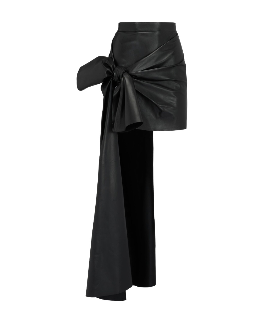 Alexander Mcqueen Bow-detailed Asymmetric Leather Skirt In Black