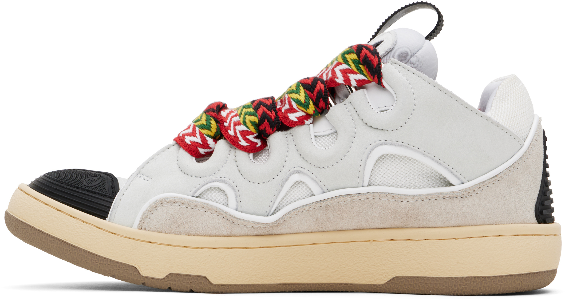 Lanvin Curb Leather Sneakers With Multicolor Laces In White