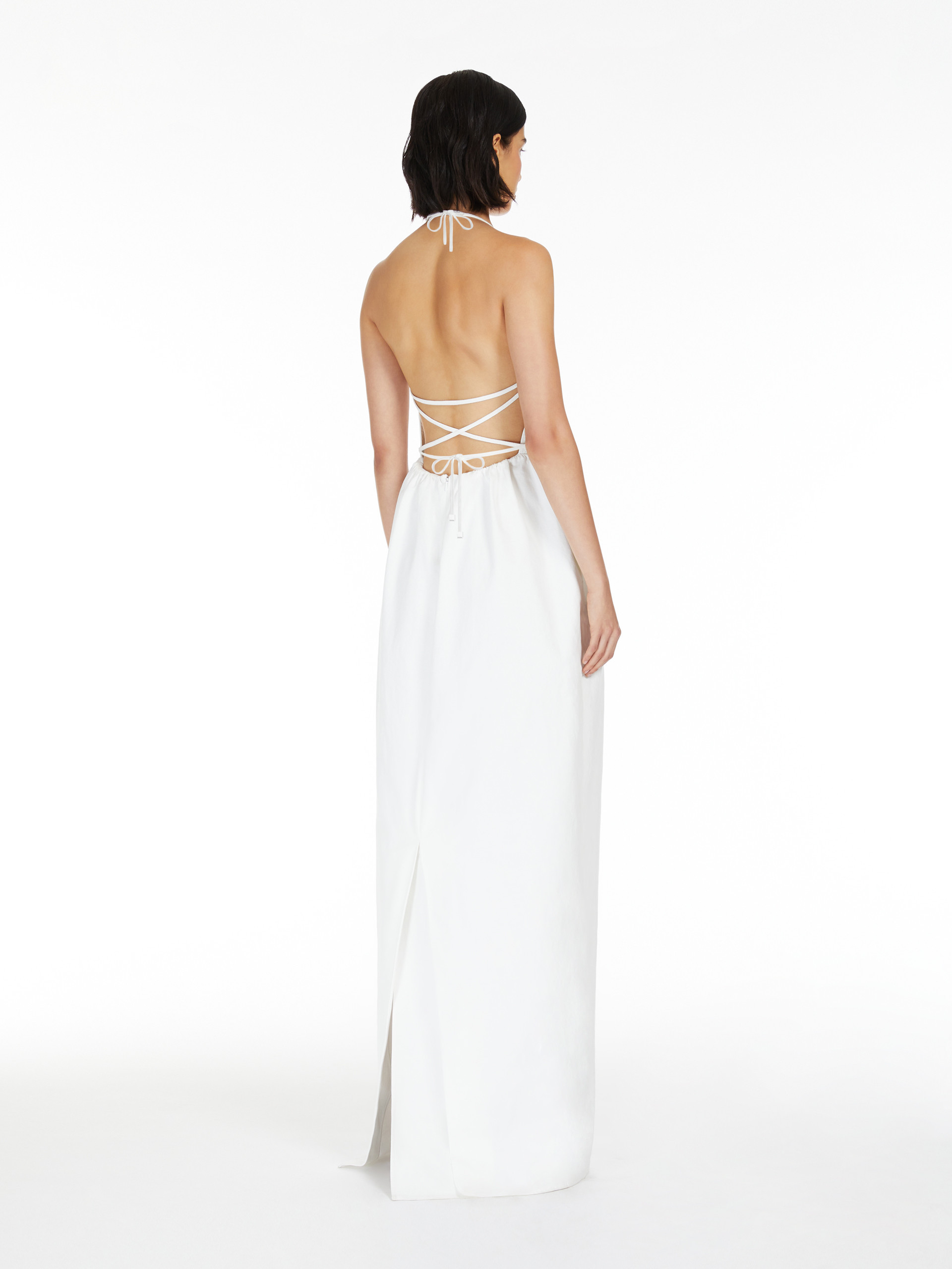 Max Mara Europa Open-back Pleated Cotton-canvas Maxi Dress In White