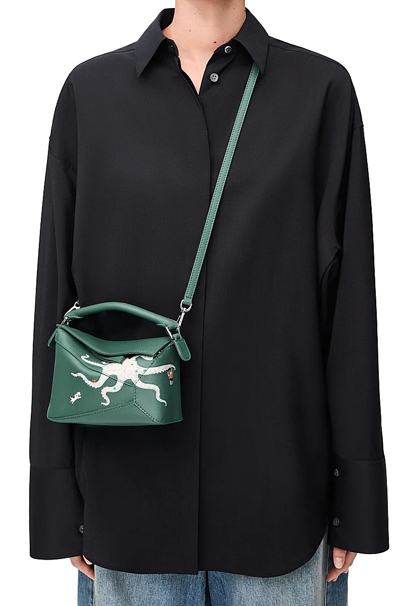 Loewe X Suna Fujita Puzzle Edge Octopus Mini Crossbody Bag In Green