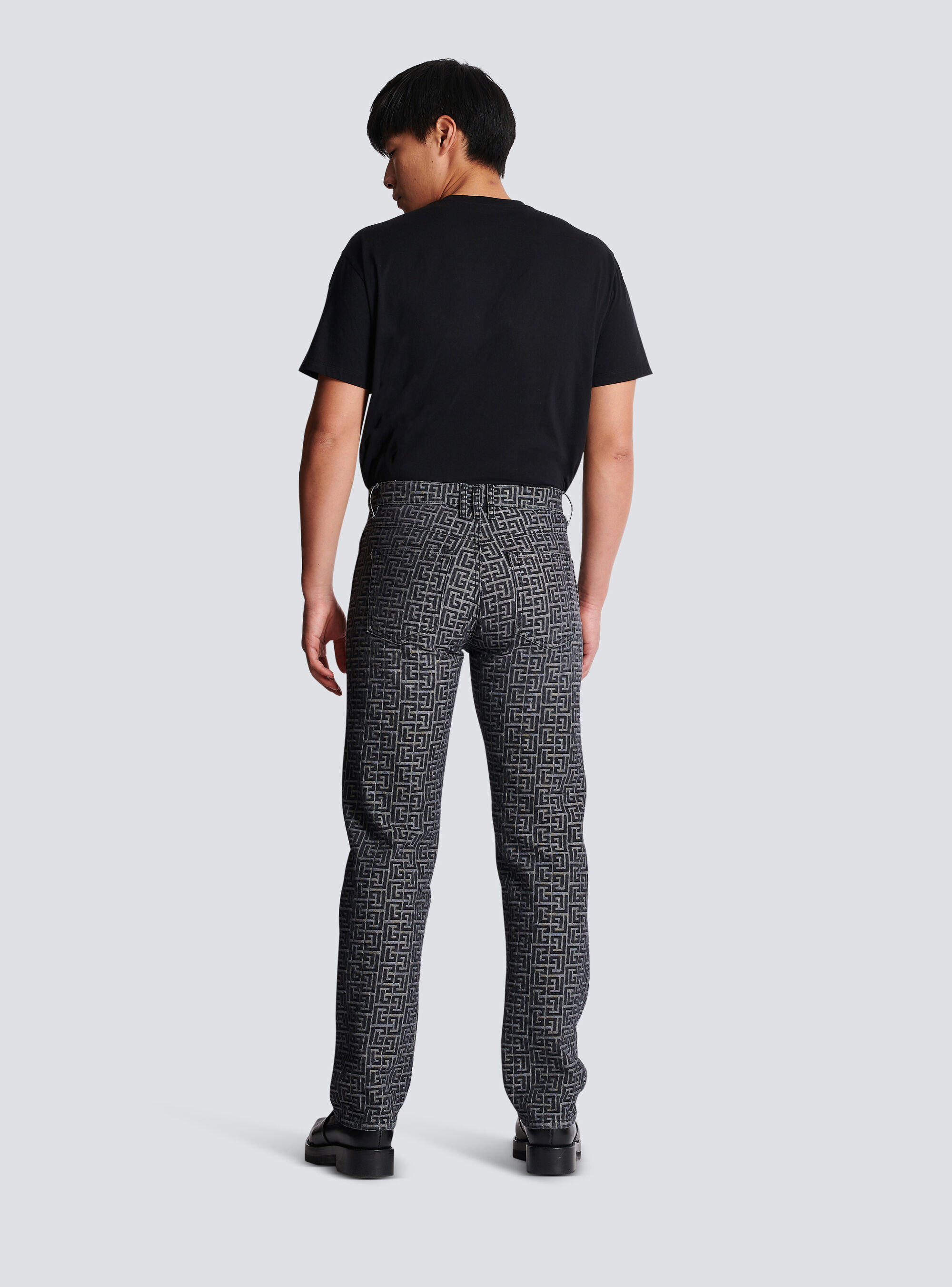 Balmain Jacquard Monogram Jeans In Black
