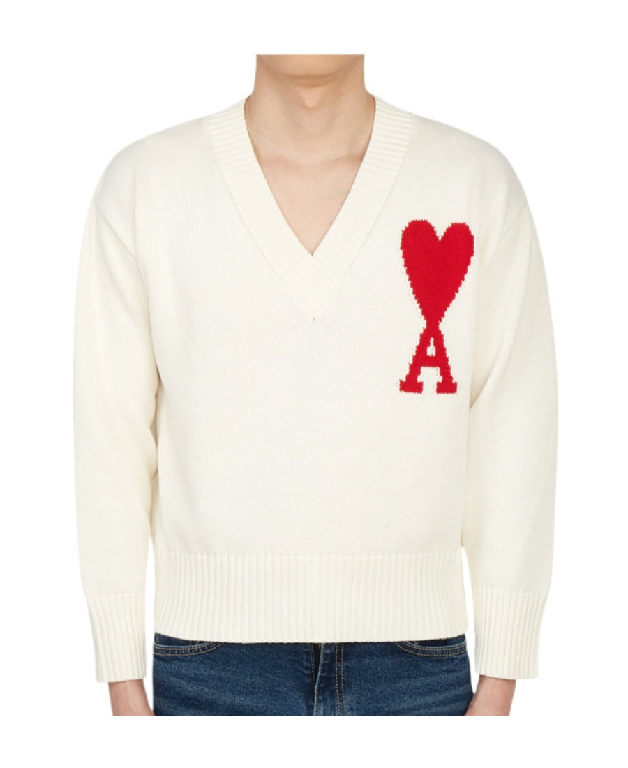 Ami Alexandre Mattiussi Oversize Ami De Coeur V-neck Jumper In White