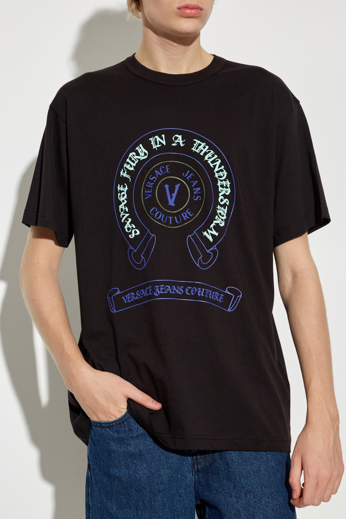 Shop Versace Jeans Logo T-shirt In Black