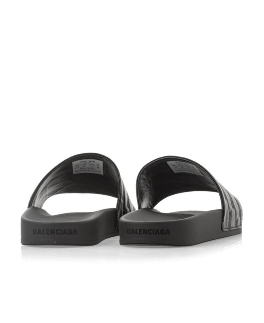 Balenciaga Bb-monogram Leather Pool Slides In Black