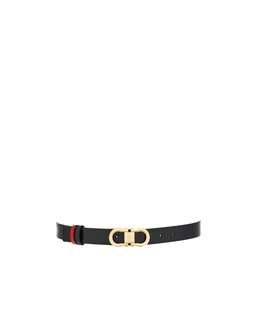 Ferragamo Smooth Leather Reversible Gancini Belt In Black