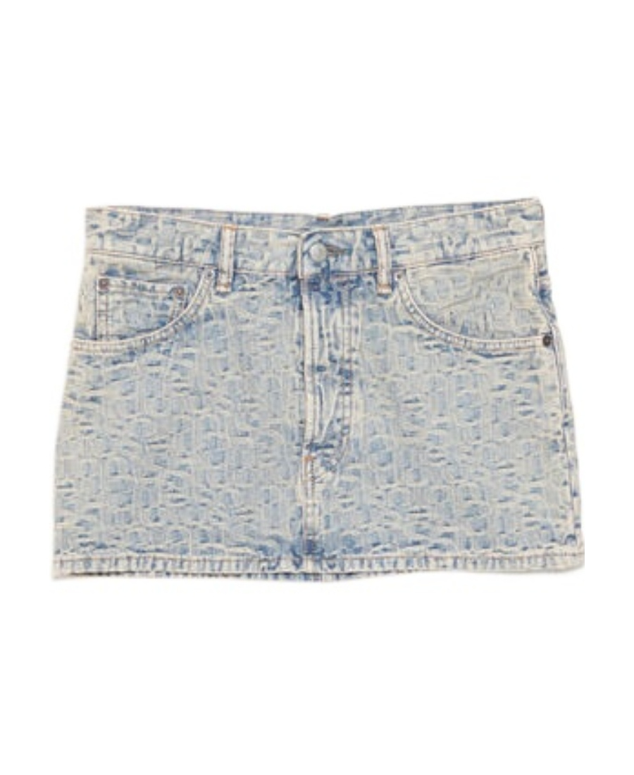 Acne Studios Mini Skirt Woman Blue In Cotton In Blue,beige