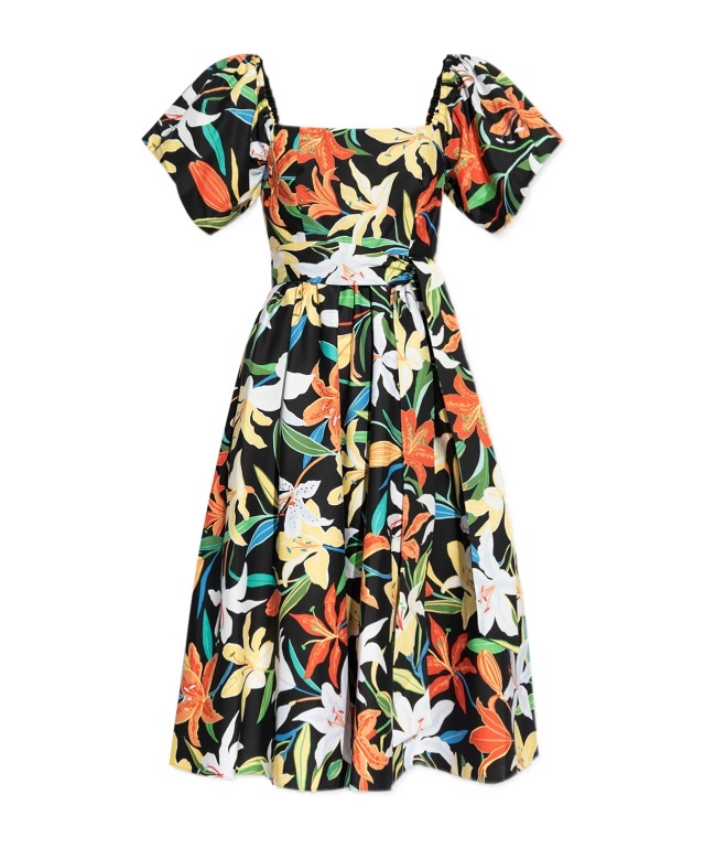 KATE SPADE FLORAL-PRINT SQUARE-NECK MIDI DRESS 