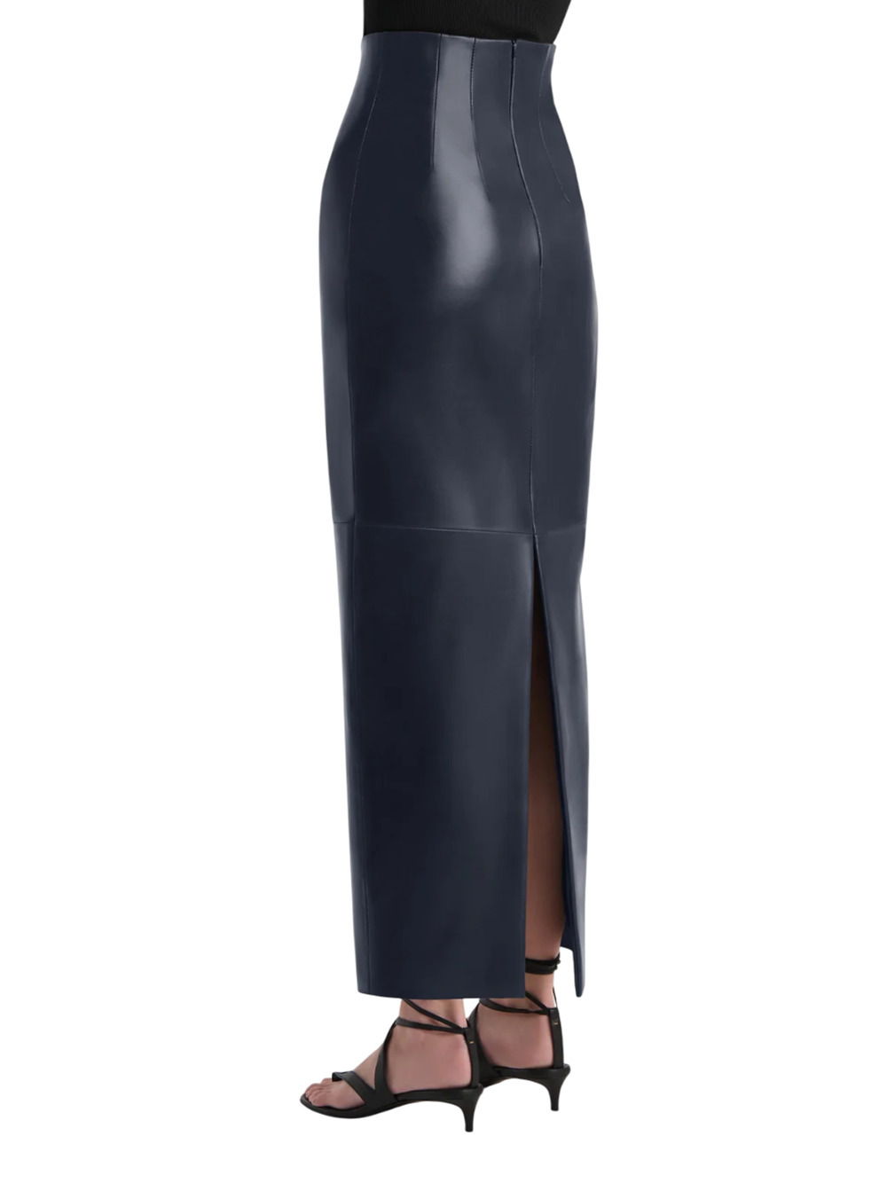 Khaite Womens Dark Navy Loxley Mid-rise Leather Midi Skirt In Blue