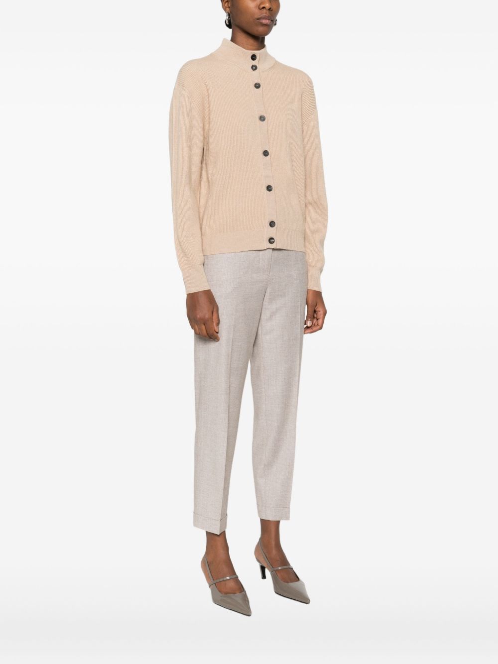 Peserico Beige Ribbed Knit Sweater With High Neckline In Nude