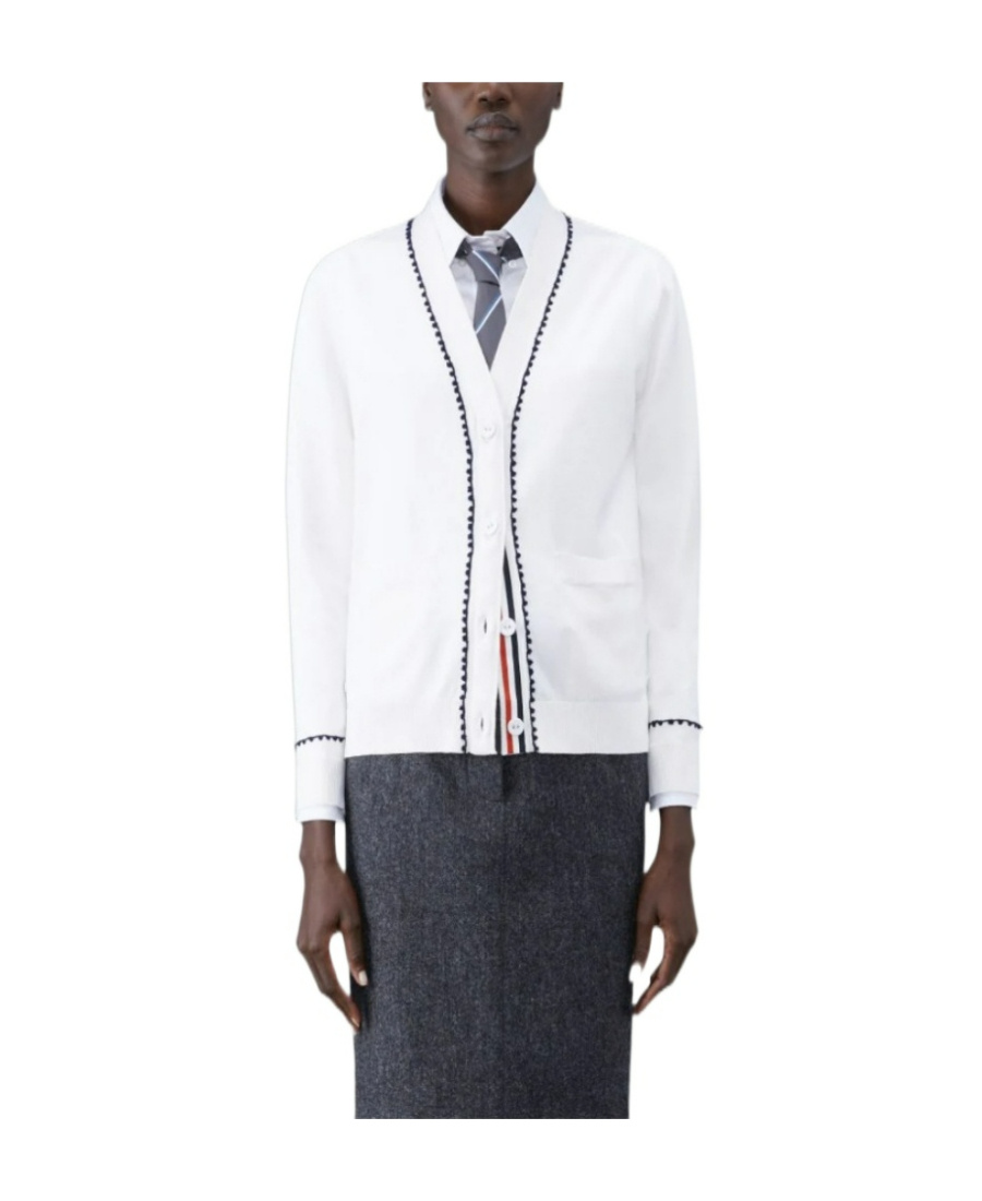 Thom Browne V-neck Cotton Cardigan In White