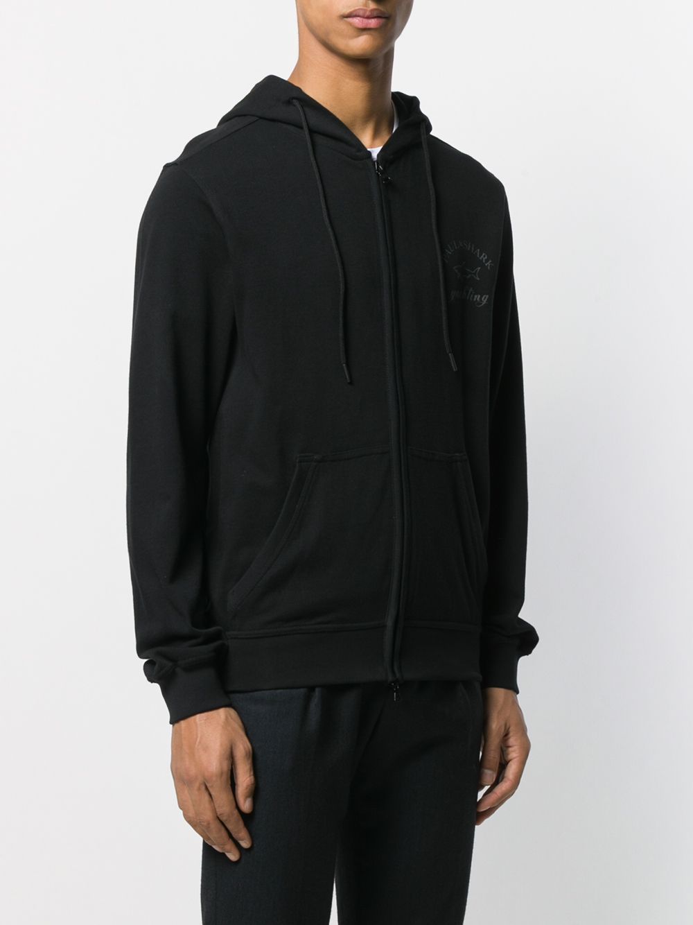 Paul & Shark Logo Printed Hooded Casual Jacket In Black