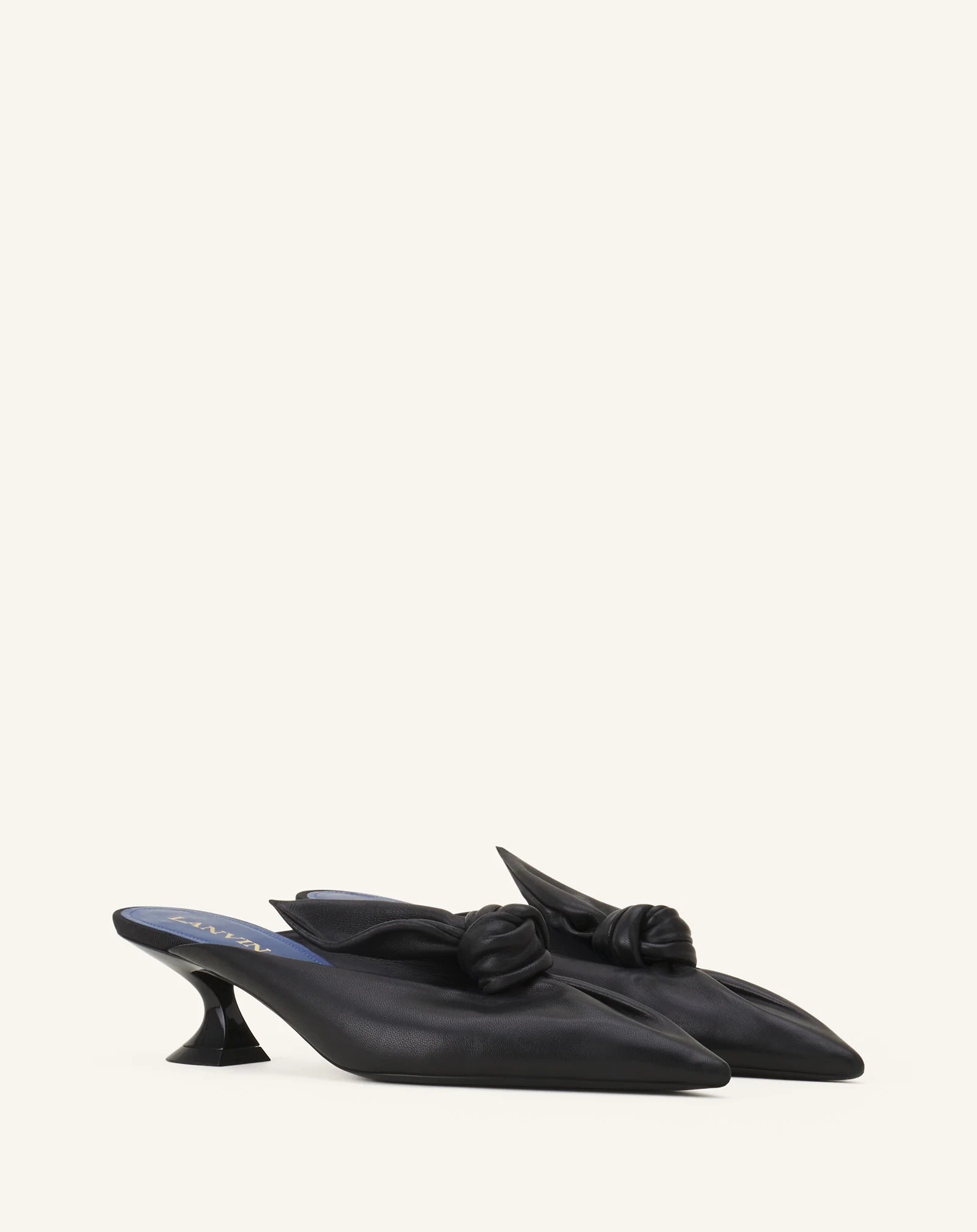 Lanvin Midnight Step Bow Leather Mule With Heel In Black