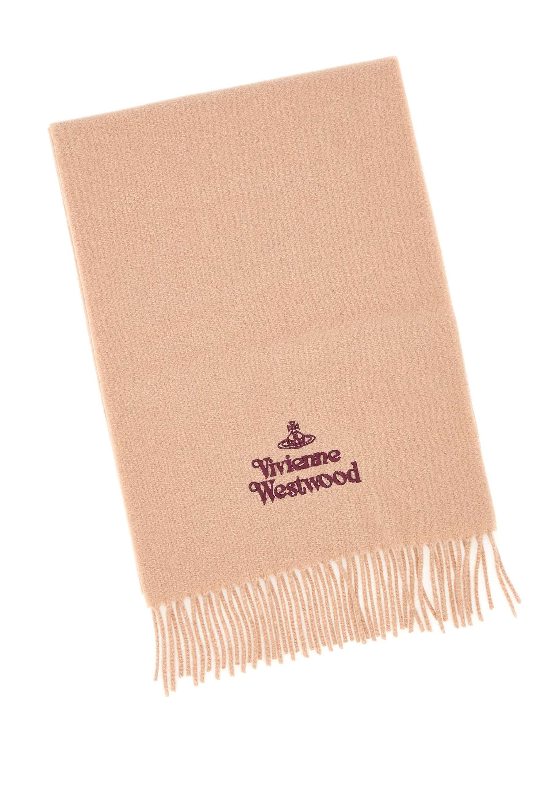 Vivienne Westwood Fringed Logo-embroidered Scarf In Brown