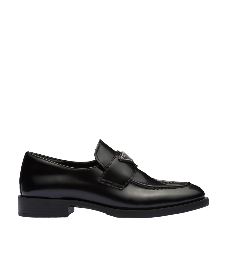 Prada Logo Plaque Almond-toe Loafers In Black