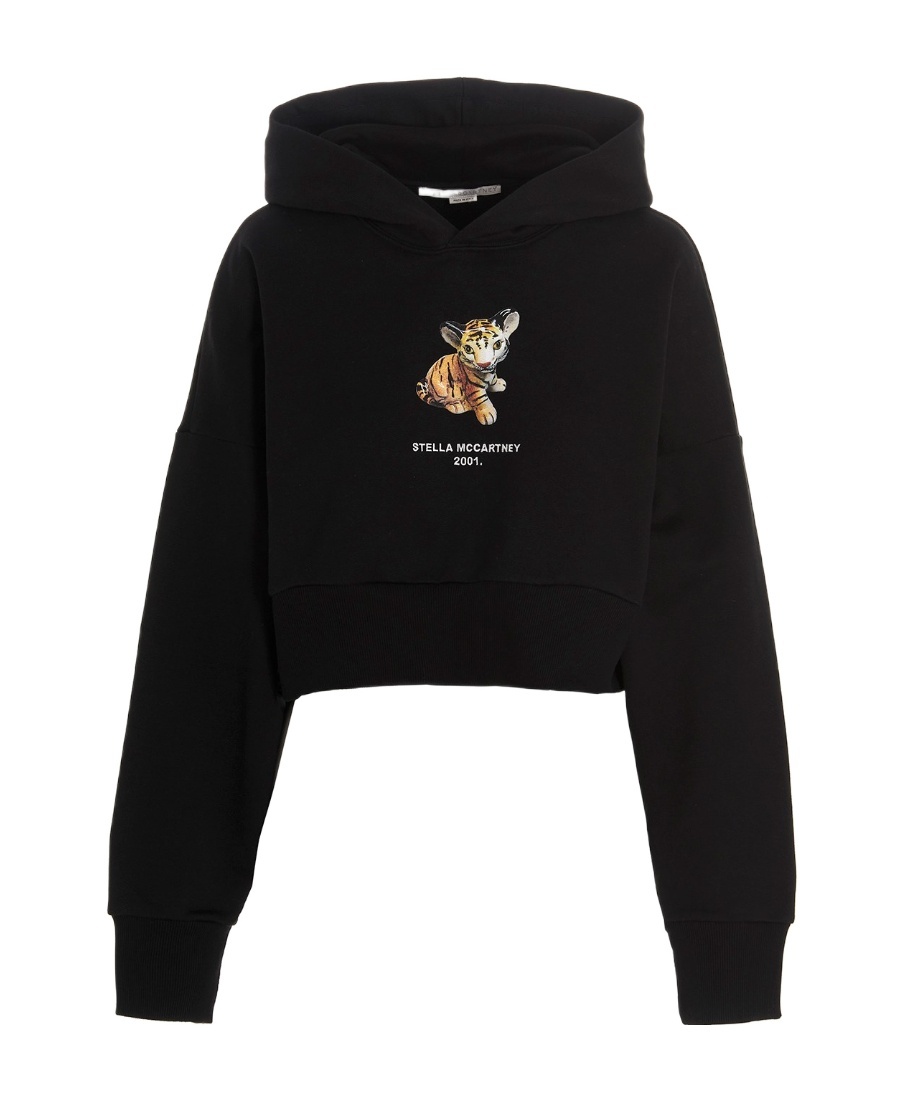 Shop Stella Mccartney Graphic Printed Cropped Hoodie In Black