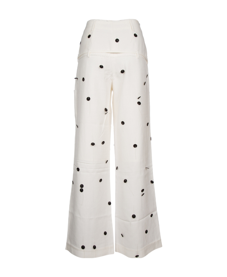 Jacquemus Wide-waist Printed Trousers With Button And Pocket Accents In White