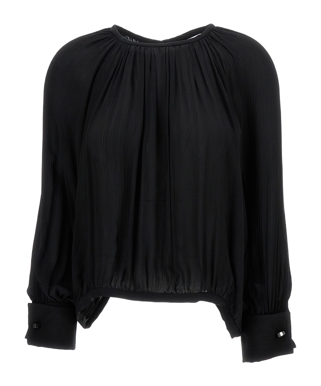 Max Mara Black Creponne Crew Neck Blouse In Silk Woman In Black