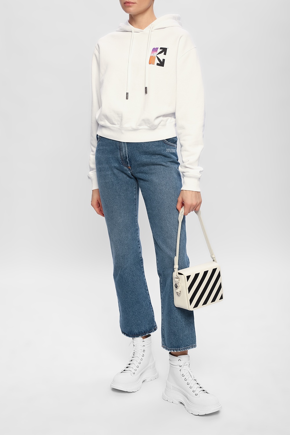 Off-white Arrow Logo Cotton Hoodie In White