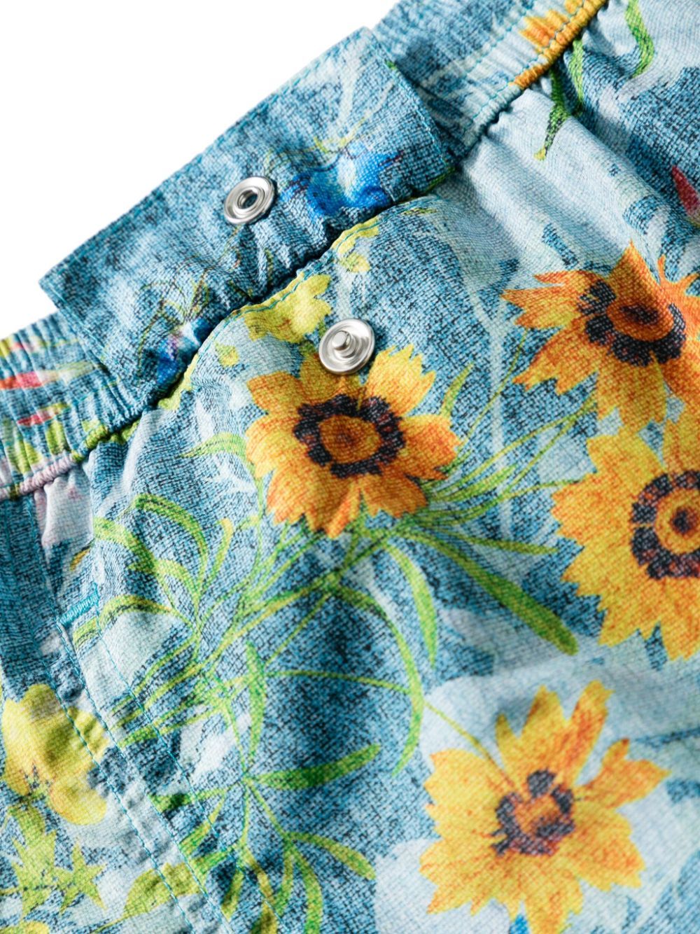 Kiton Floral Print Swim Shorts With Drawstring Waistband In Blue