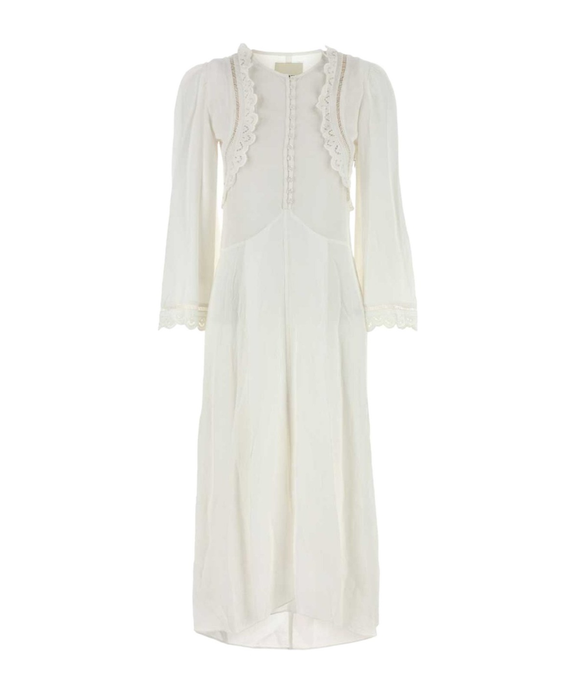 Isabel Marant Midi Dress With Long Sleeves And Lace Trim In White