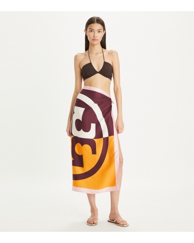 Shop Tory Burch Double T Logo Printed Scarf In Multicolor