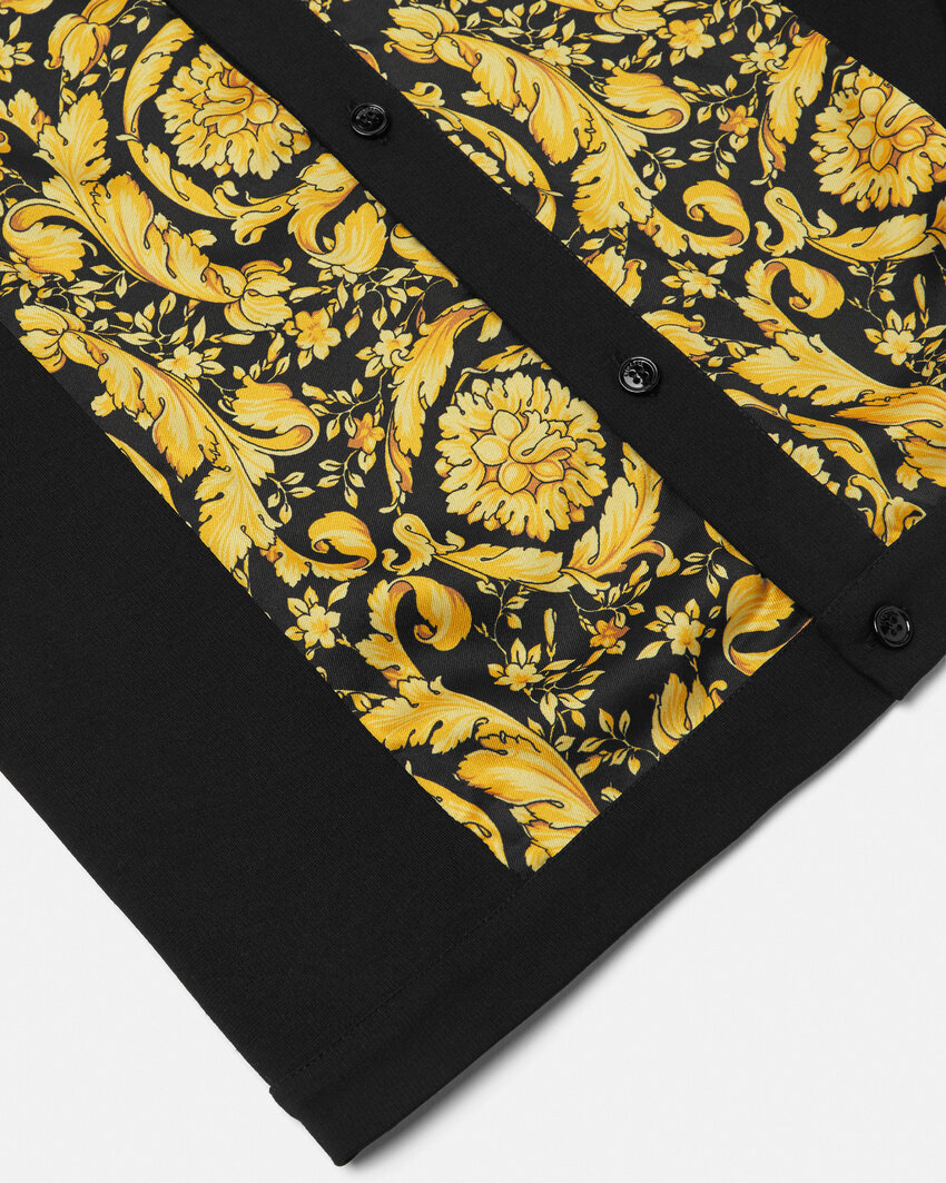 Versace Barocco-print Short-sleeve Shirt In Black