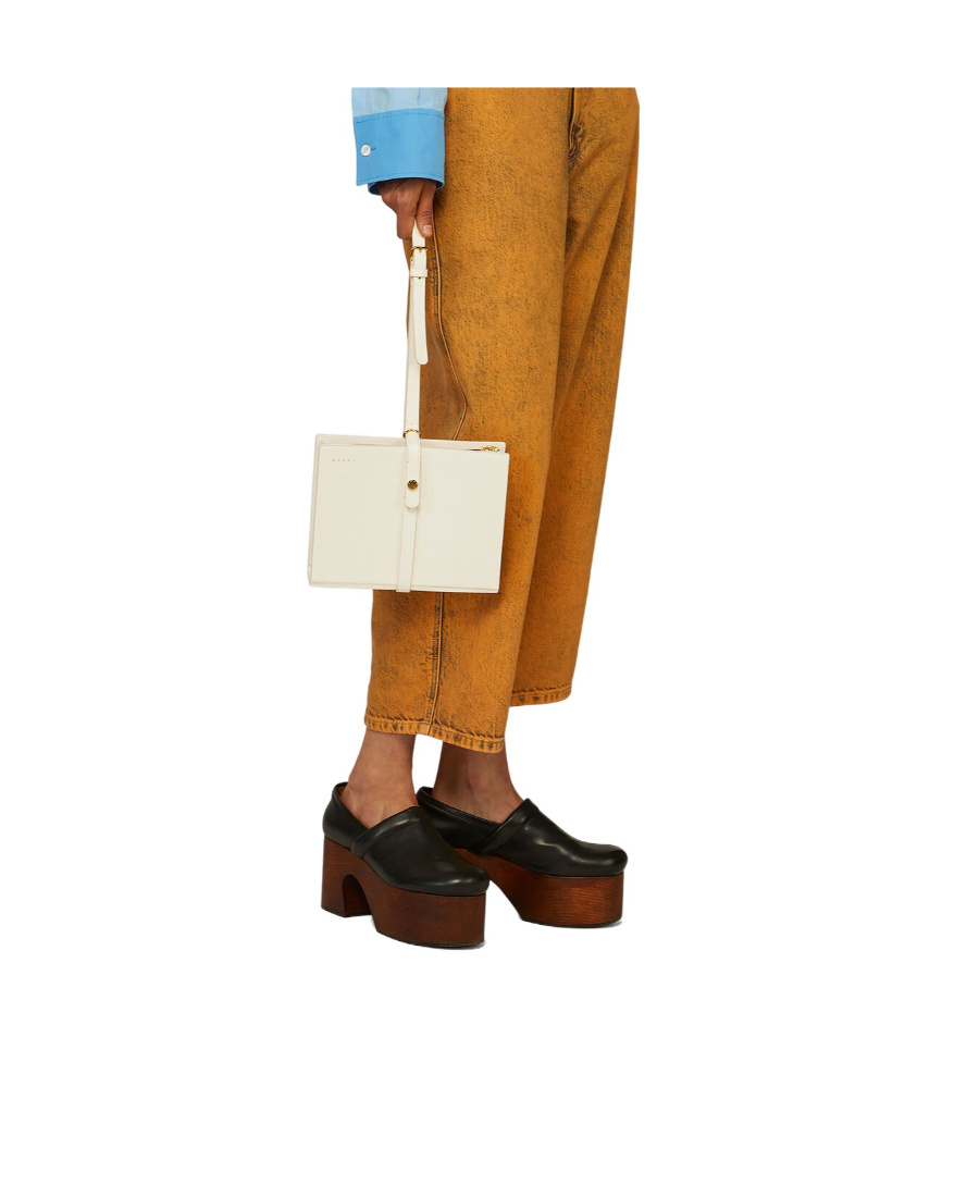 Marni Calf Leather Strapped Clutch Bag In White