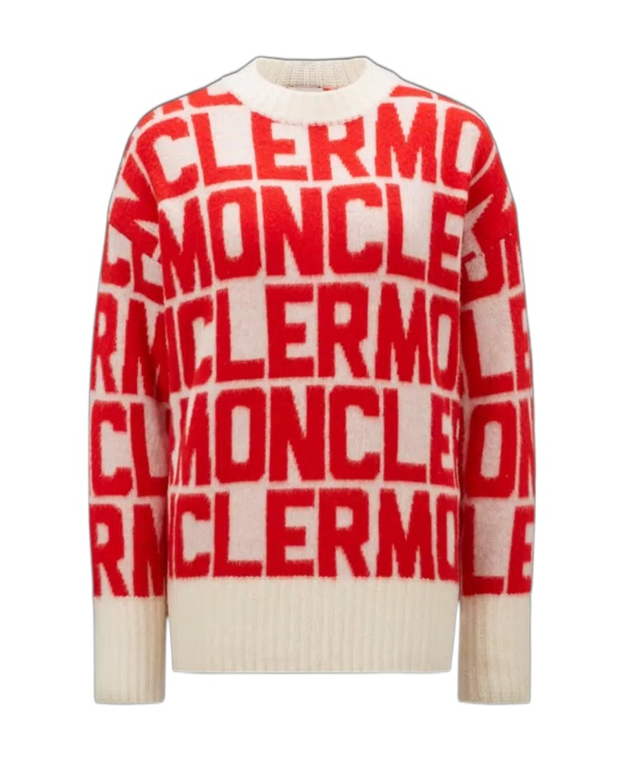 Moncler Red & White Jacquard Sweater In Black