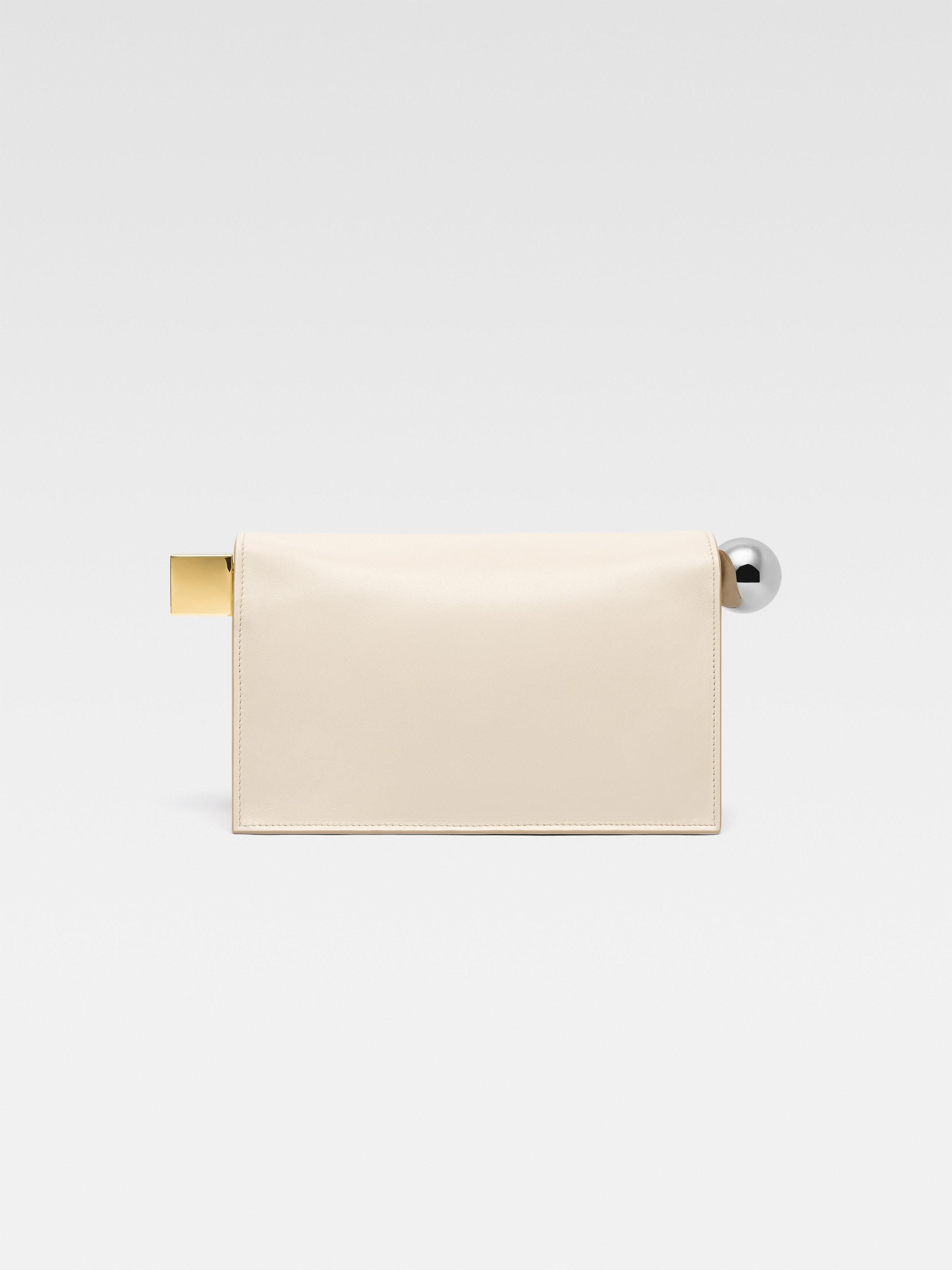 Jacquemus Ivory Leather Clutch Bag With Logo Plaque And Gold Details