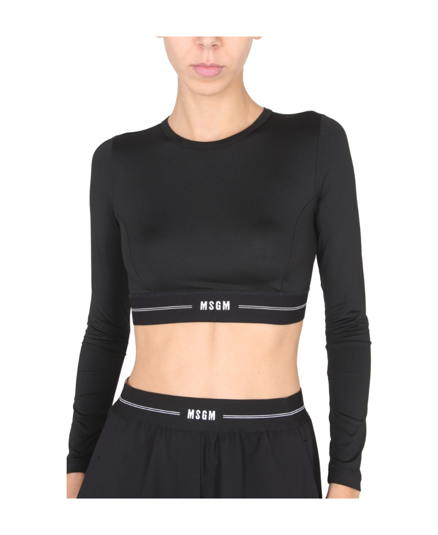 Msgm Logo Sports Short T-shirt In Black