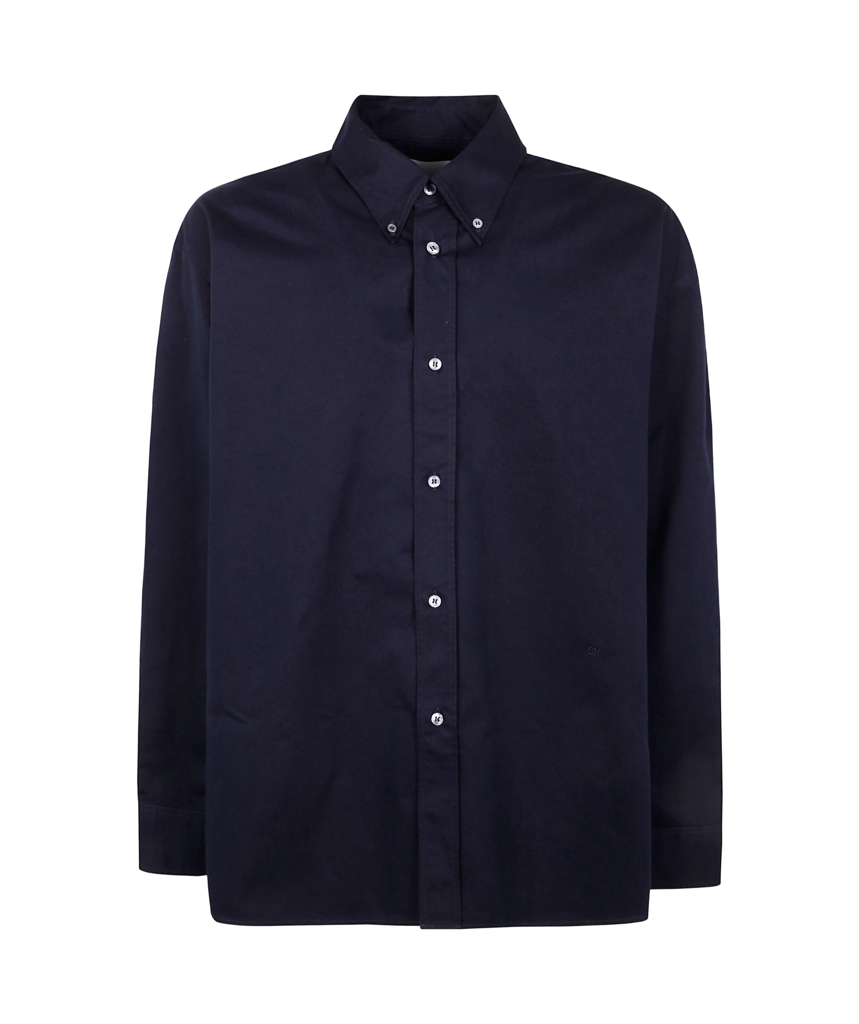 Studio Nicholson Collared Shirt With Buttoned Cuffs And Curved Hem In Black