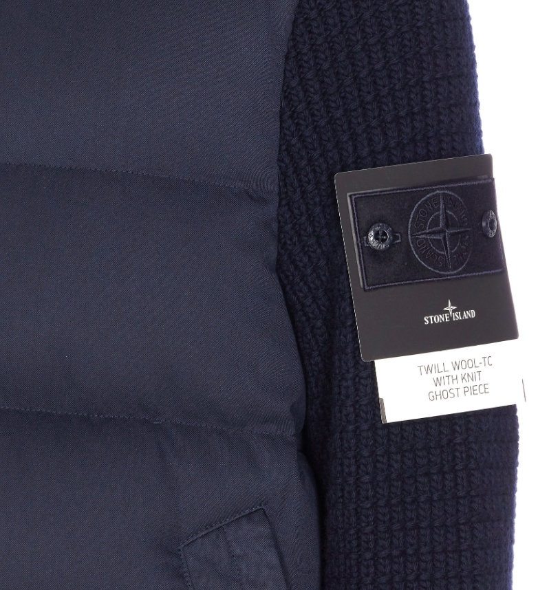Stone Island Ghost Wool Down Jacket With Knitted Sleeves In Blue