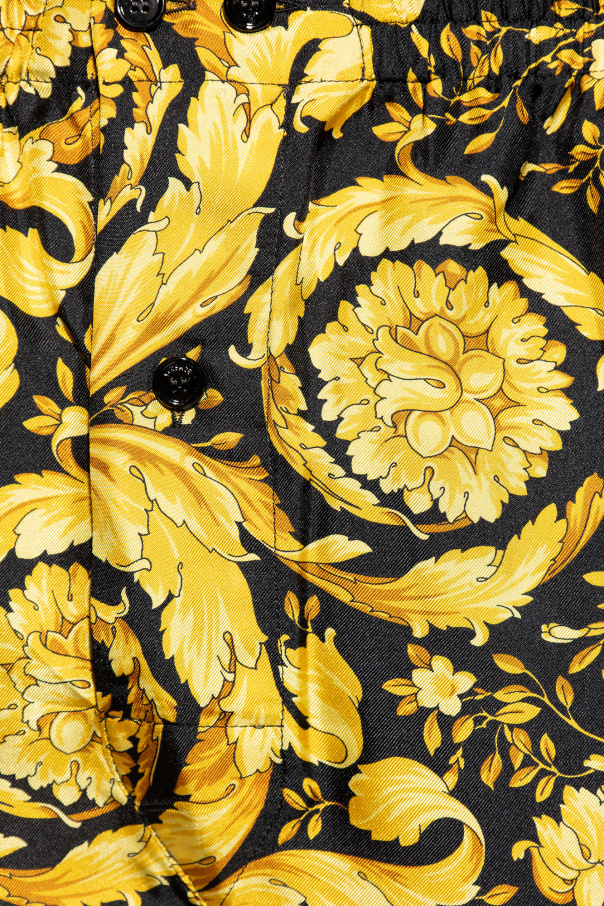 Versace Barocco-print Silk Boxers In Yellow