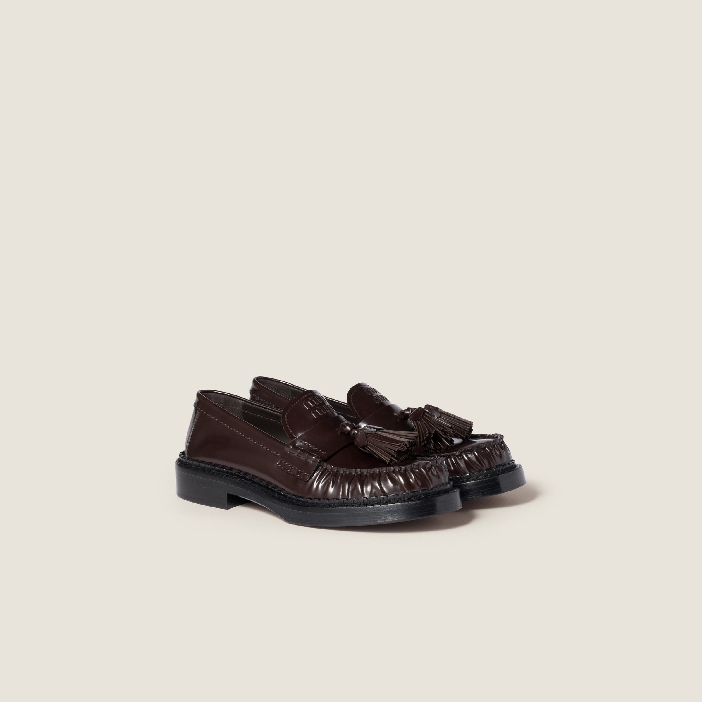 Miu Miu Tassel Loafers In Polished Leather In Burgundy