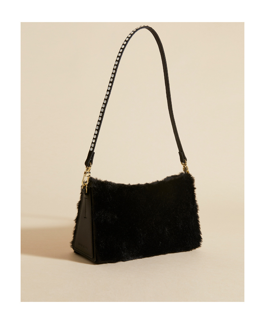 Manu Atelier Mini Artificial Fur Shoulder Bag In Black
