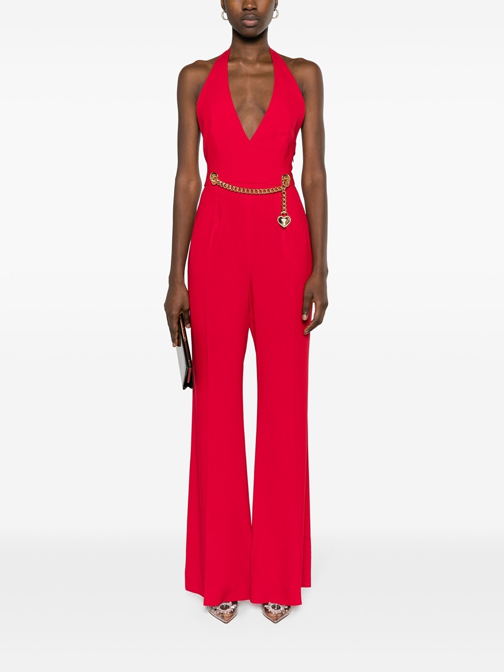 Moschino Jumpsuit With Halter Neck And Padlock Detail In Red