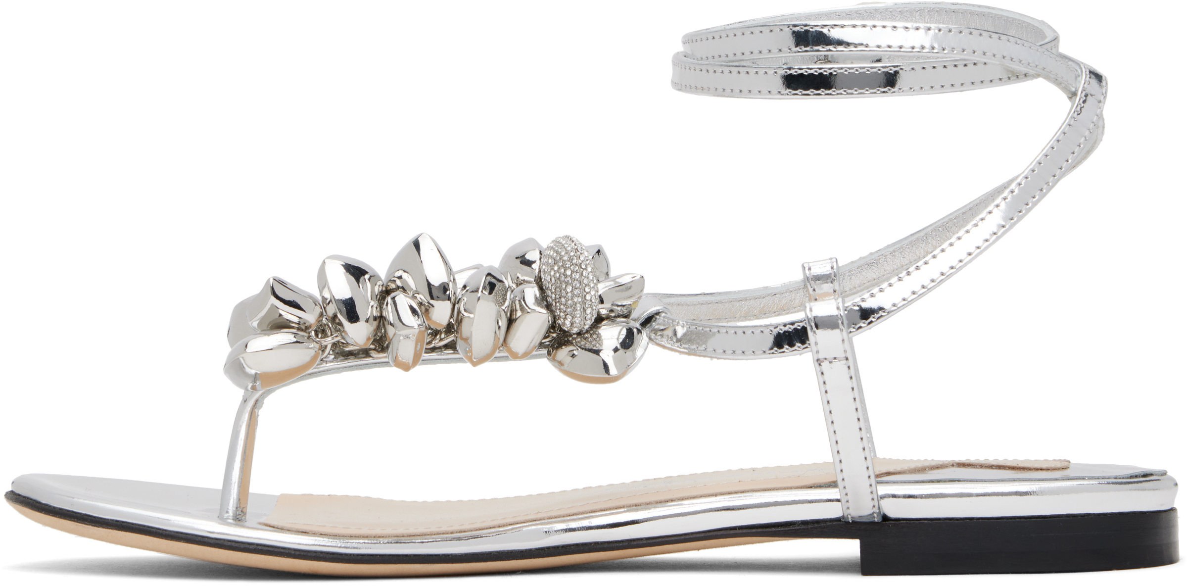 Machmach Puffy Heart Mirror Leather Flip Flops In Silver