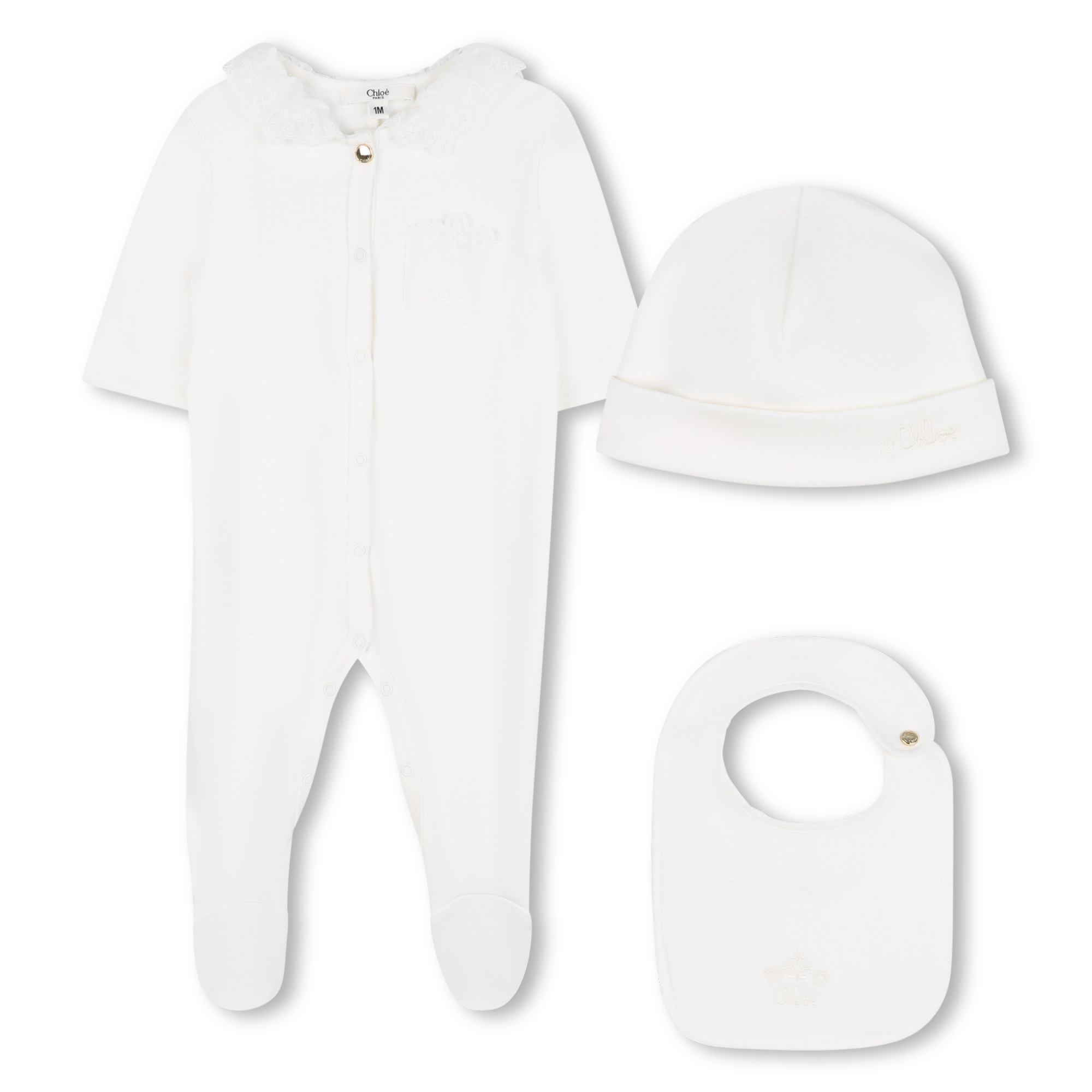 Chloé Long-sleeved Three-piece Bodysuit In White