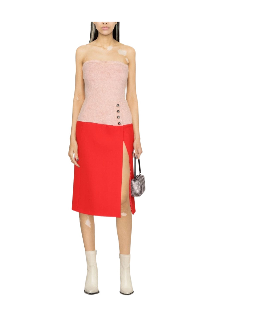 Shop Rabanne Virgin Wool Two-tone Midi Dress In Red