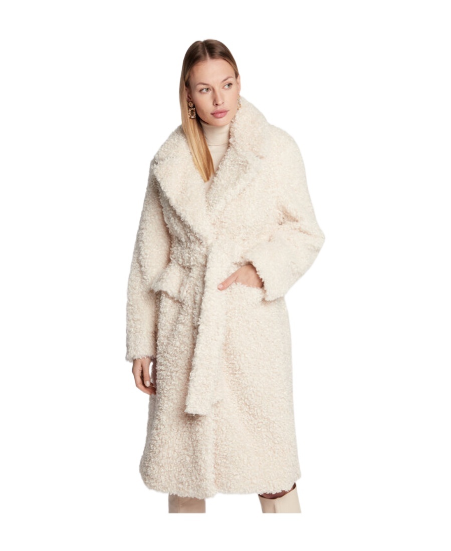 Pinko Corinne Belted Faux-fur Coat In Brown