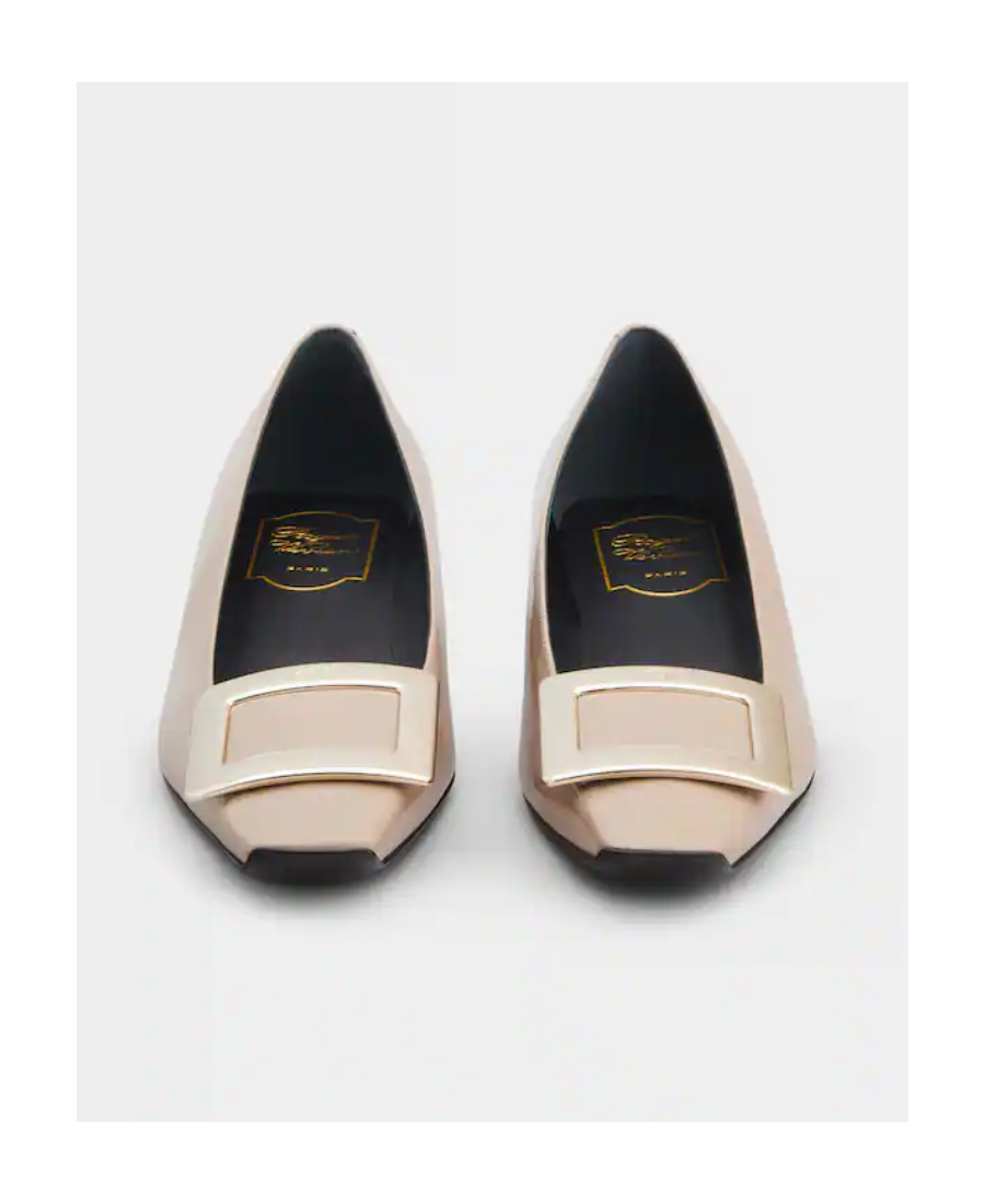 Roger Vivier Belle Vivier Square Button Flat Sole Shoes In Nude