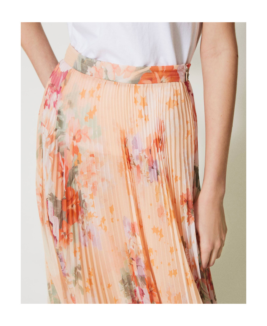 Twinset Floral-print Pleated Midi Skirt In Pink