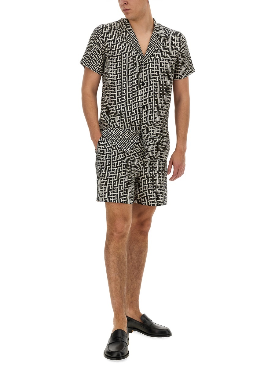 Balmain Monogram-print Elasticated-waist Shorts In Brown