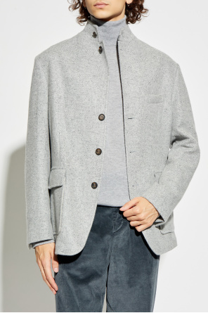Eleventy Stand Collar Button Jacket In Gray