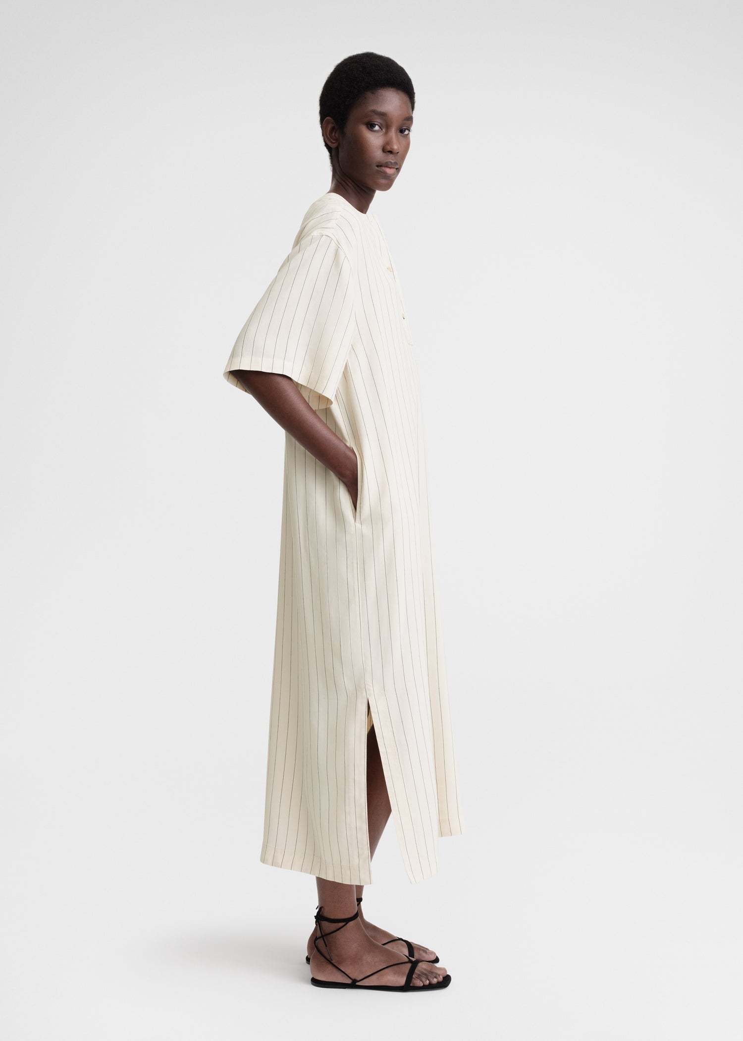 Totême Pinstripe Midi Dress In White