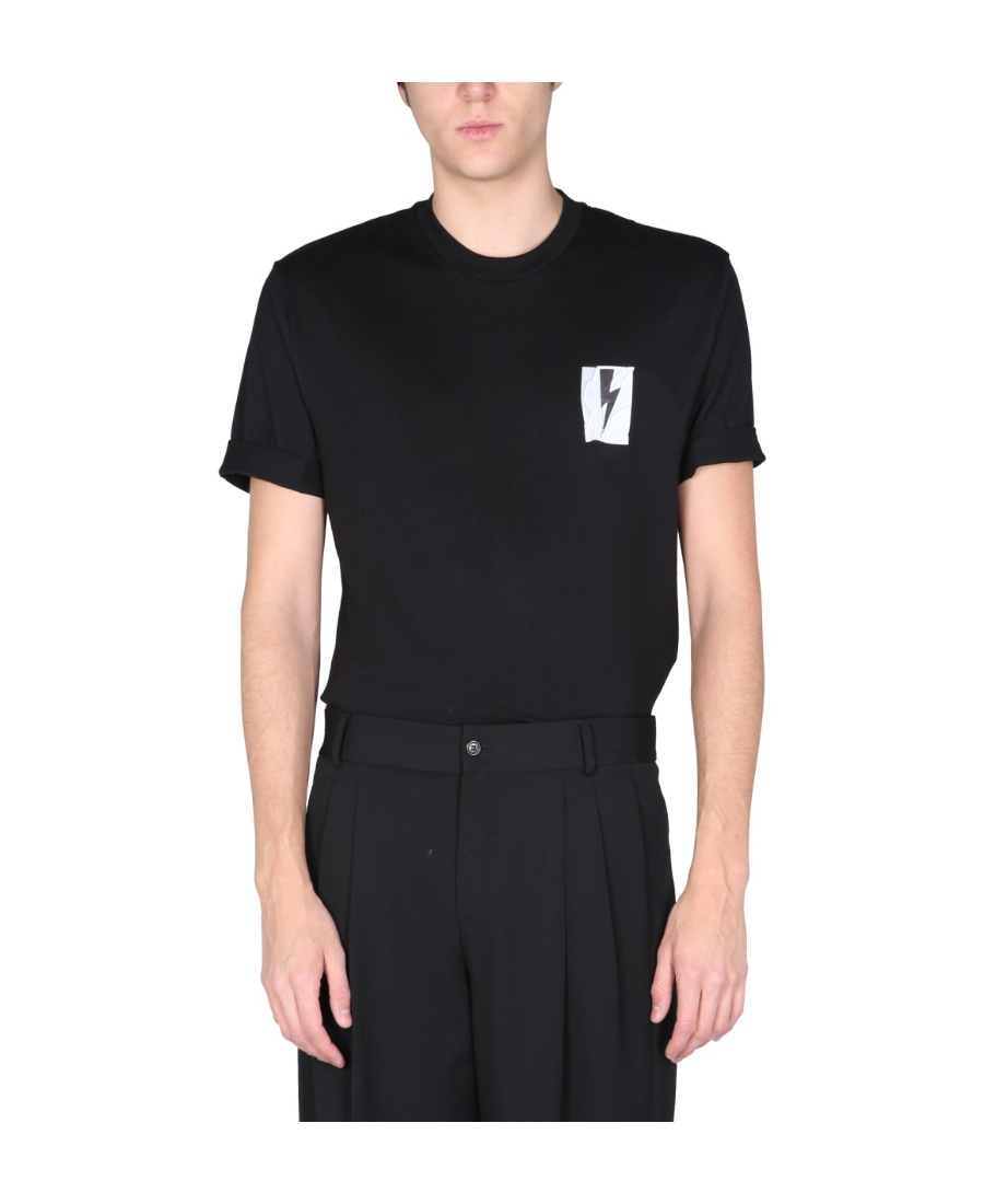Neil Barrett Flag Bolt Cotton T-shirt In Black